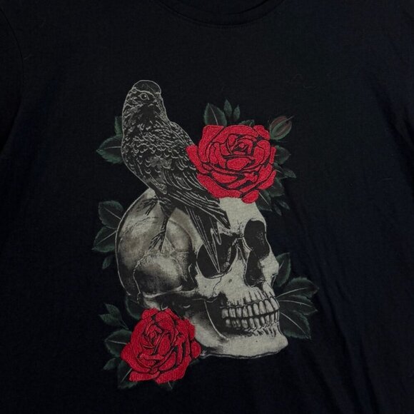 The Kooples Skull Roses Raven Mens T Shirt Size XL Black Red Goth Rocker - Picture 4 of 9
